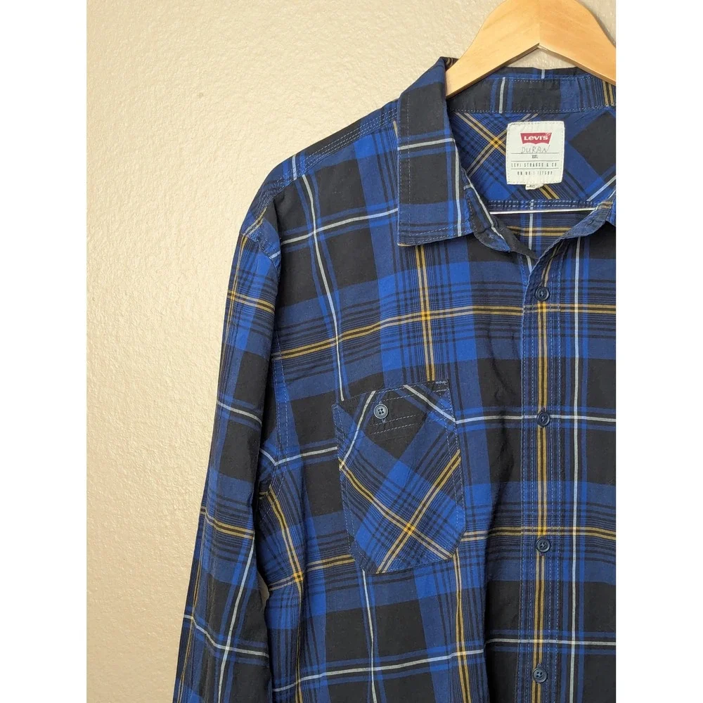 Levi's Button Down Shirt Mens XXL Blue Black Plaid Flannel Style Long Sleeve L